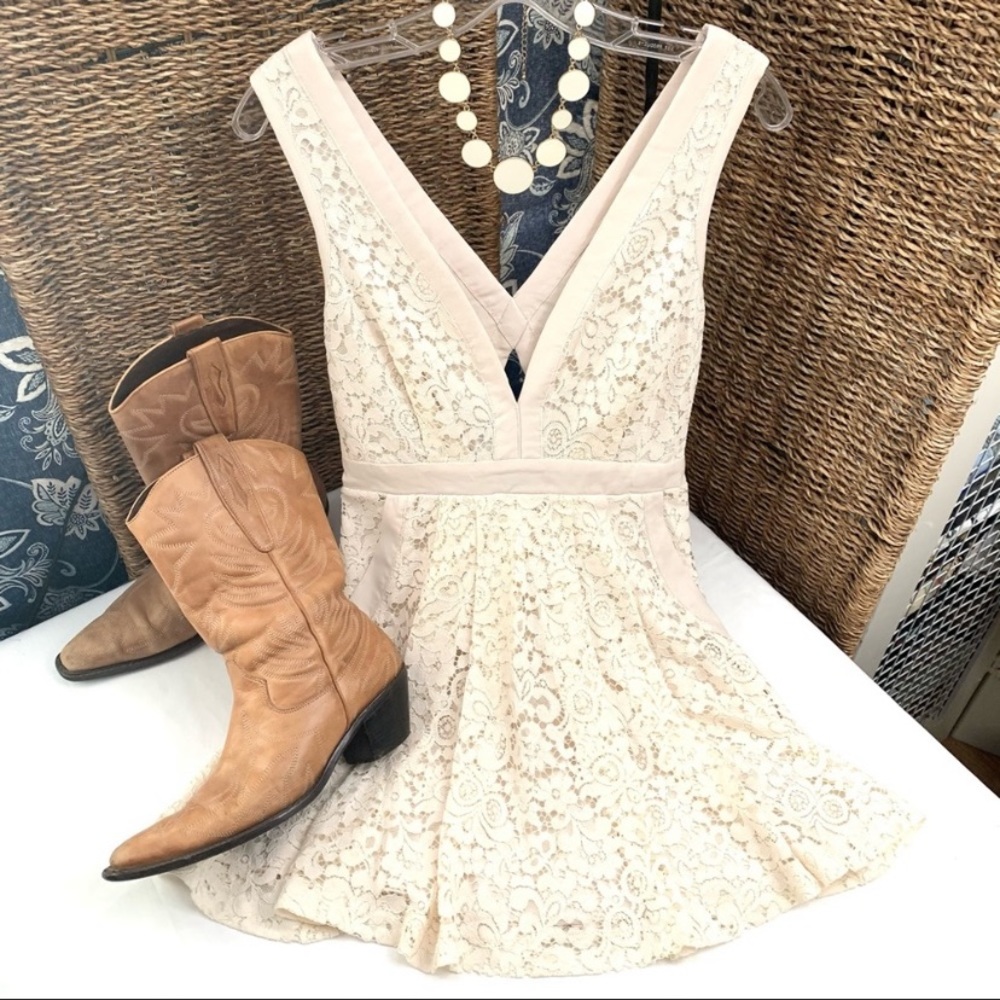 Free People “Lovely in Lace" mini dress in shell- S